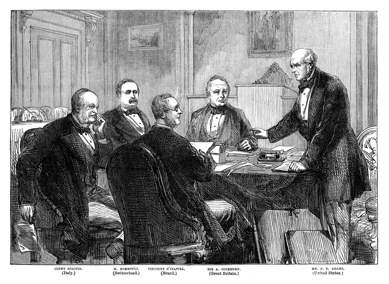 Skiljemännens möte om Alabama-kraven i Genève, 1871 sent 1800-tal av Unbekannt
