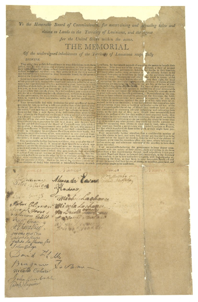 Minnesmärke till den ärade kommissionärsstyrelsen för justering av markanspråk i territoriet Louisiana, 1803-1815 av Unbekannt