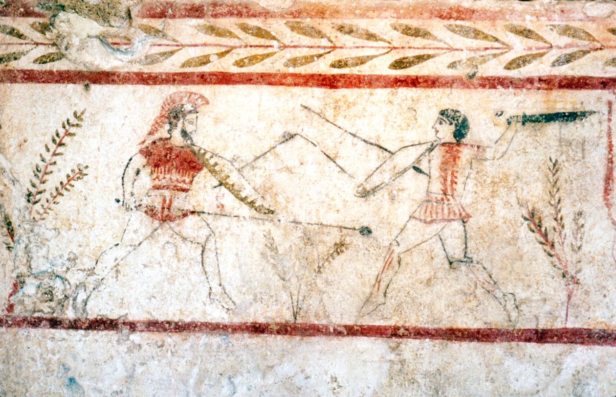 Män som kämpar med Spears, Paestum, C4th Century BC av Unbekannt
