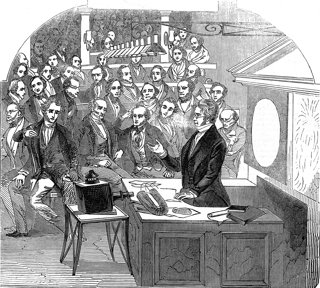 Michael Faraday föreläser om elektricitet och magnetism, Royal Institution, London, 1846 av Unbekannt