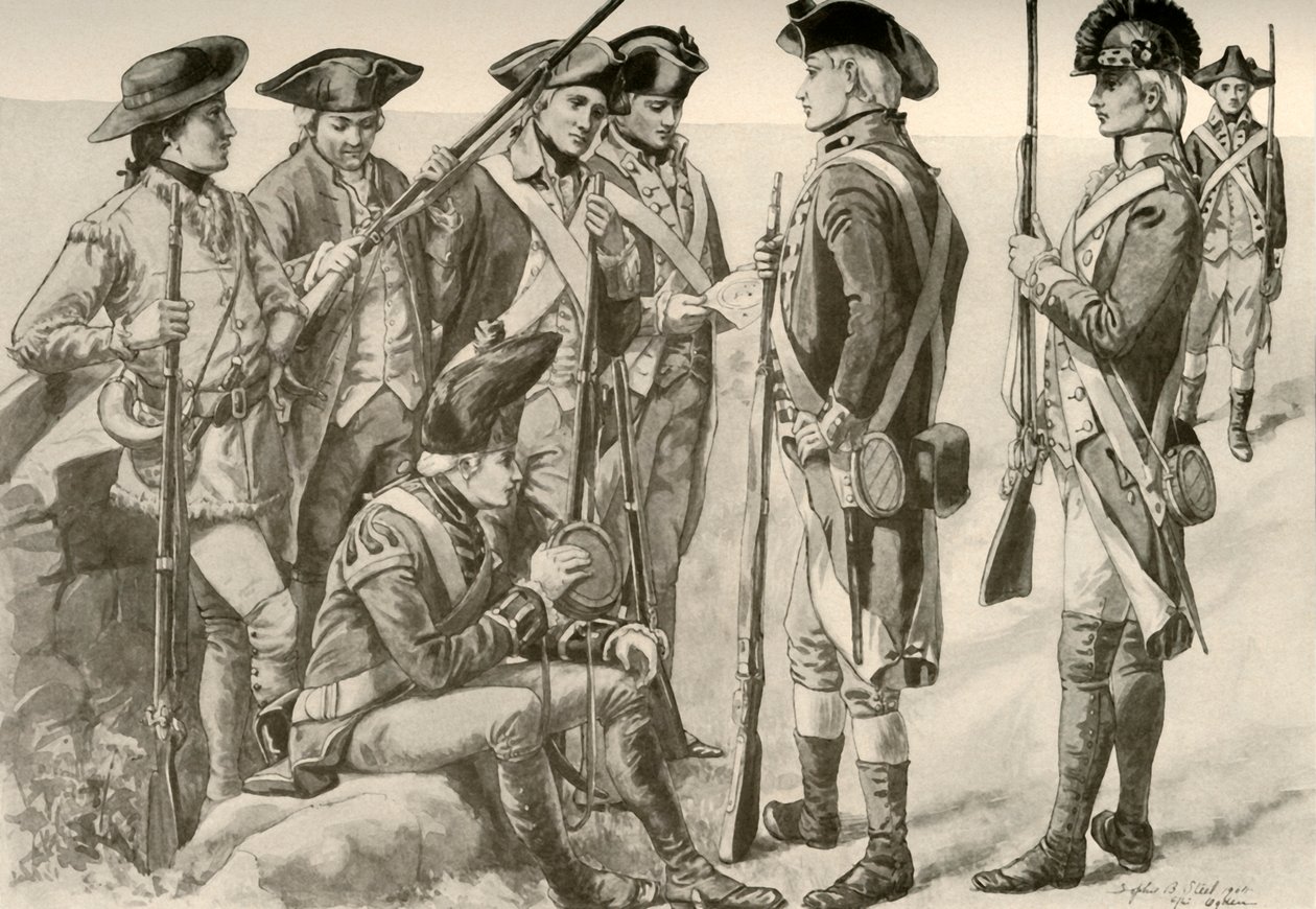 Militära uniformer i Amerika, c1770, 1937. av Unbekannt
