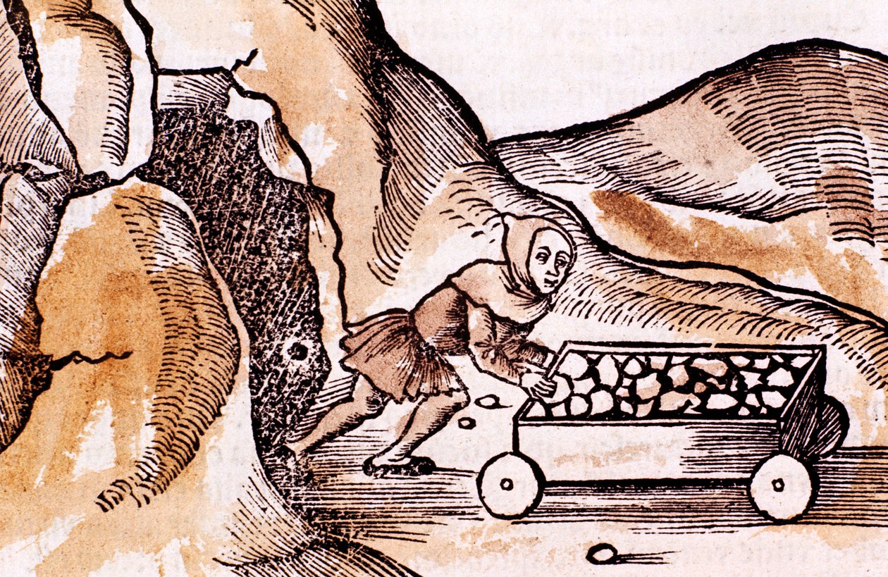 Gruvarbetare som skjuter en vagn från en gruvantré, 1508 av Unbekannt