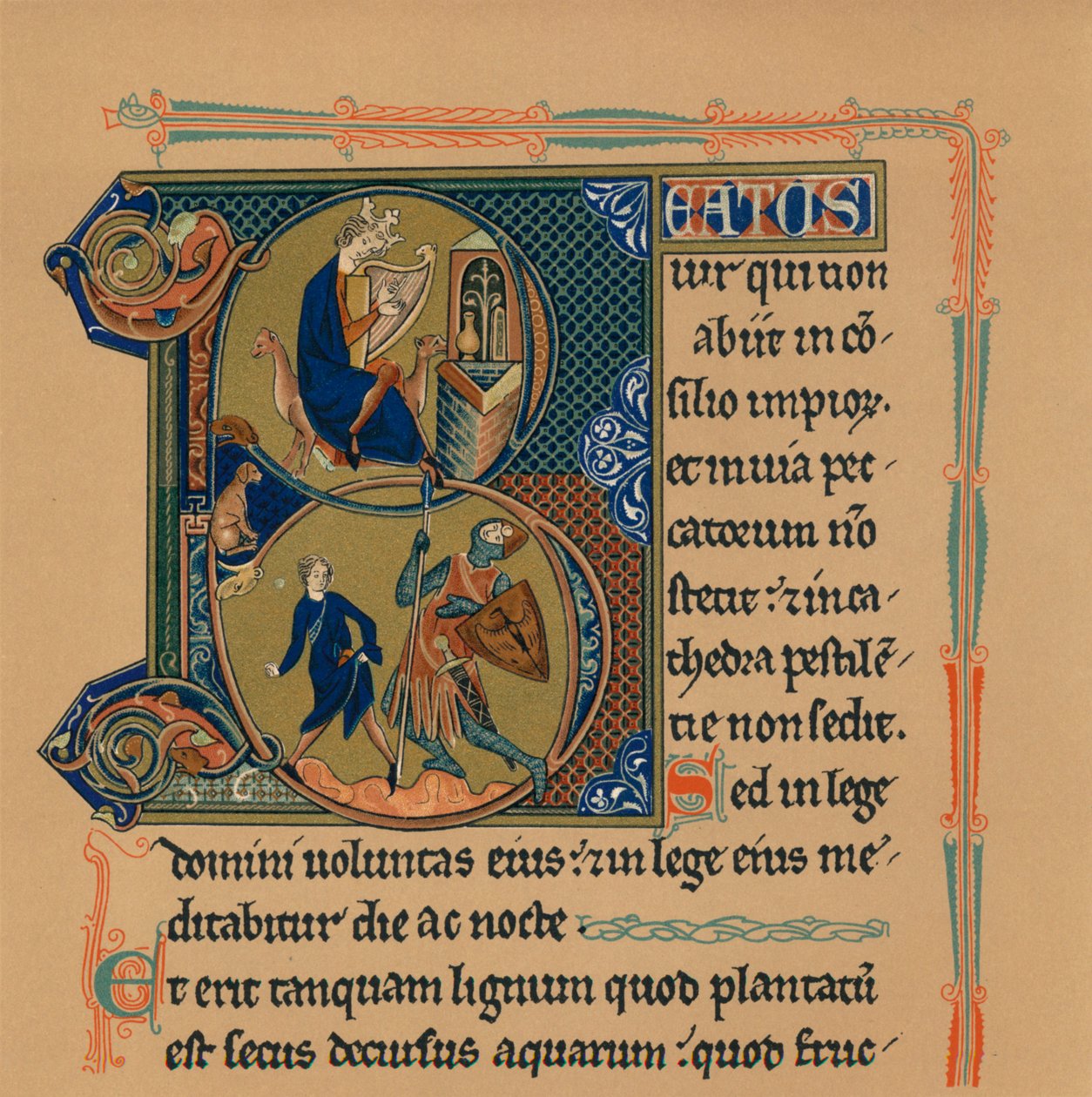 Miniatyr initial och del av en sida från en psalter, 1200-talet, 1901 av Unbekannt