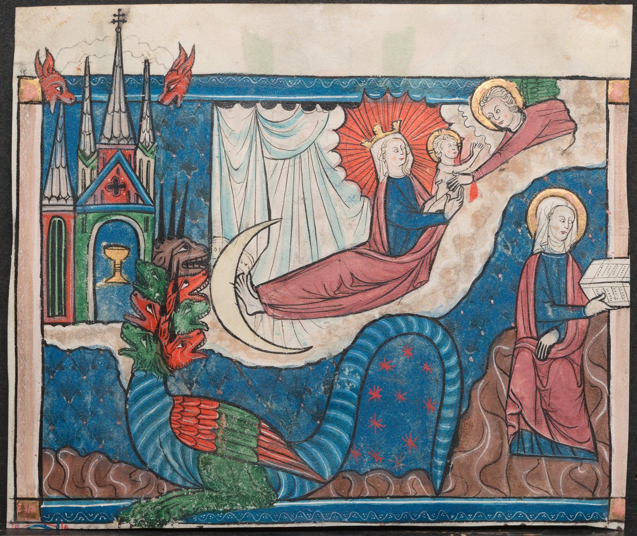 Miniatyr från ett manuskript av apokalypsen: Kvinnan klädd med solen, ca. 1295. av Unbekannt