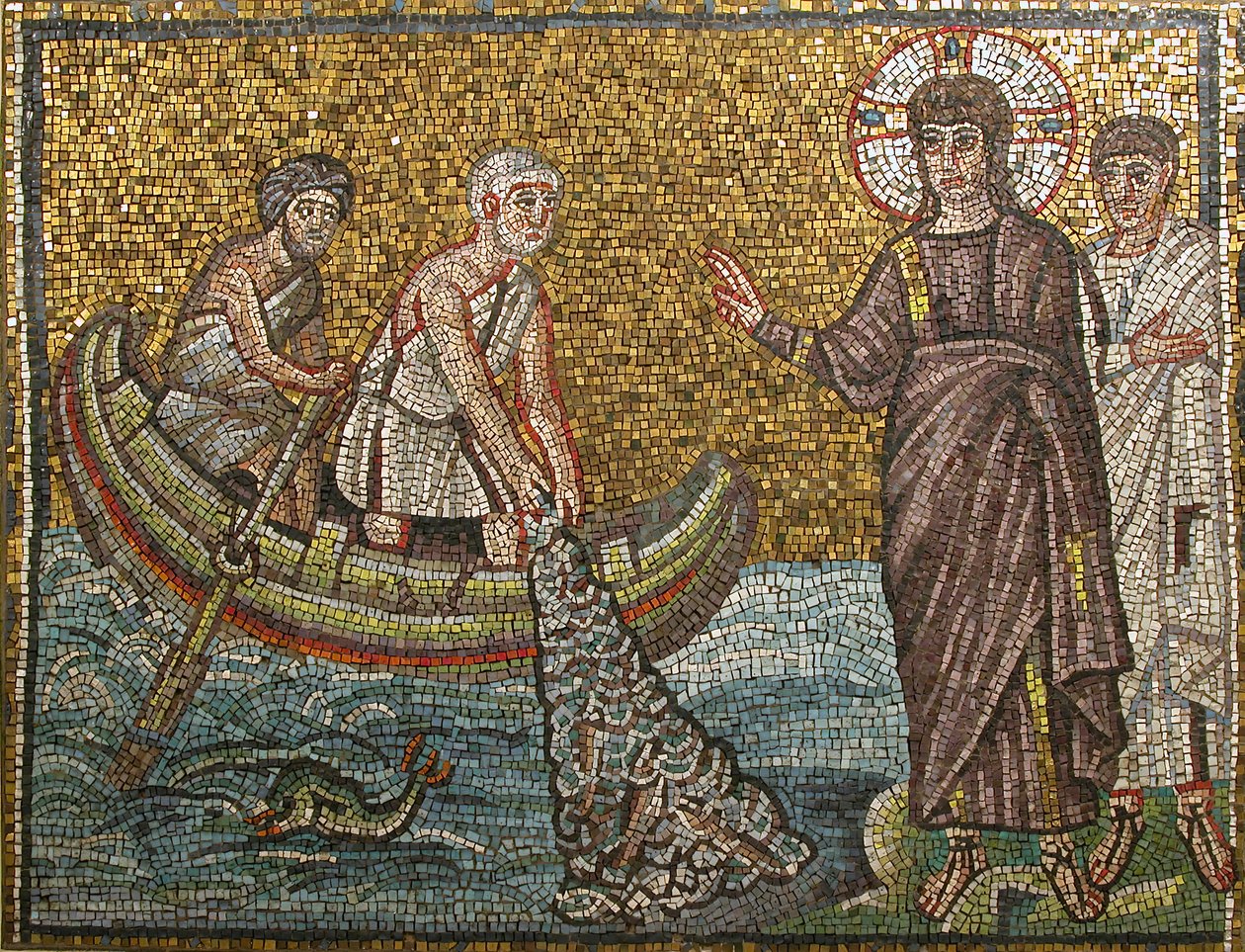 Miraculous Draft of Fishes, bysantinskt, tidigt 1900-tals original daterat tidigt 600-tal. av Unbekannt