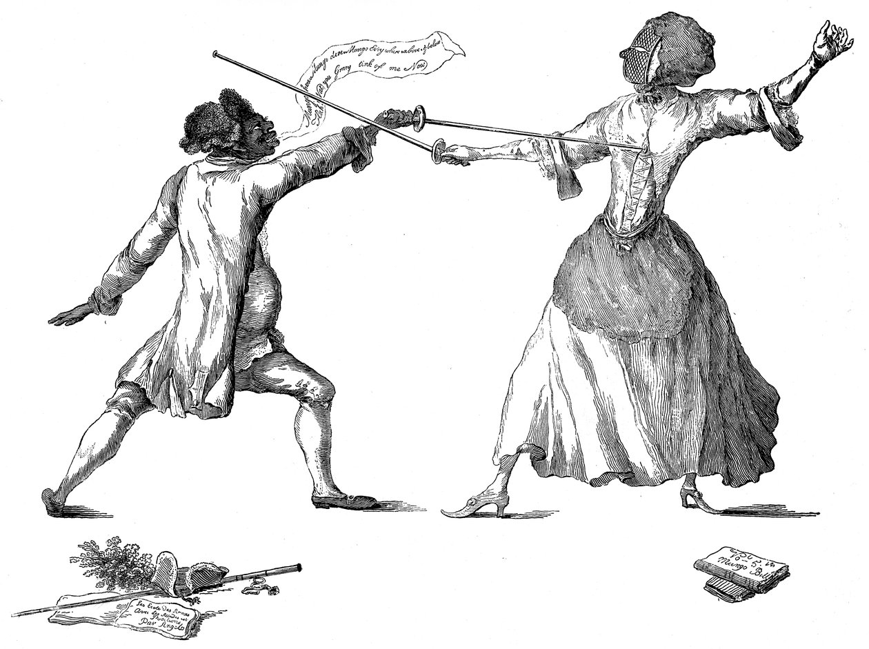 Mlle la Chevaliere de Eon de Beaumont fäktning vid Carlton House, 9 april 1787 av Unbekannt