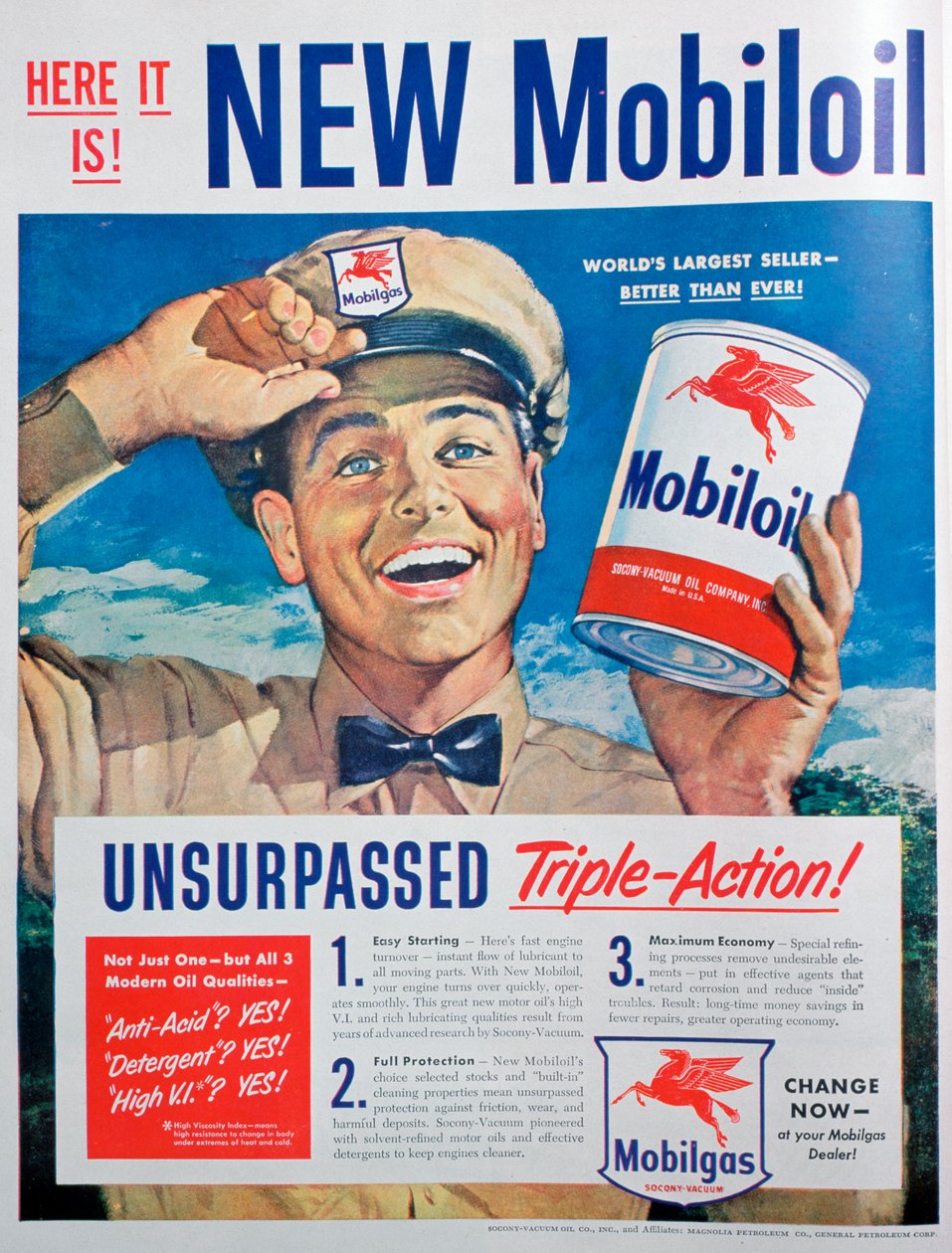 Mobiloil motorolja annons, 1949 av Unbekannt