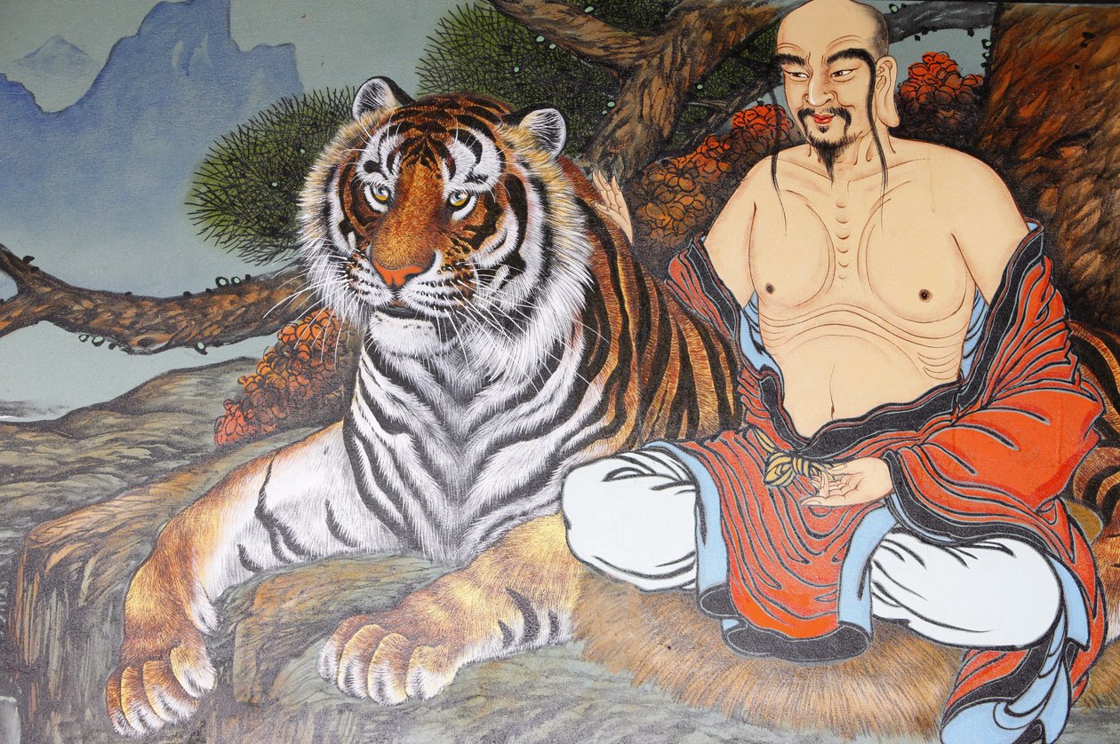 Munk- och tigermålning, Seoul, Coree du Sud av Unbekannt