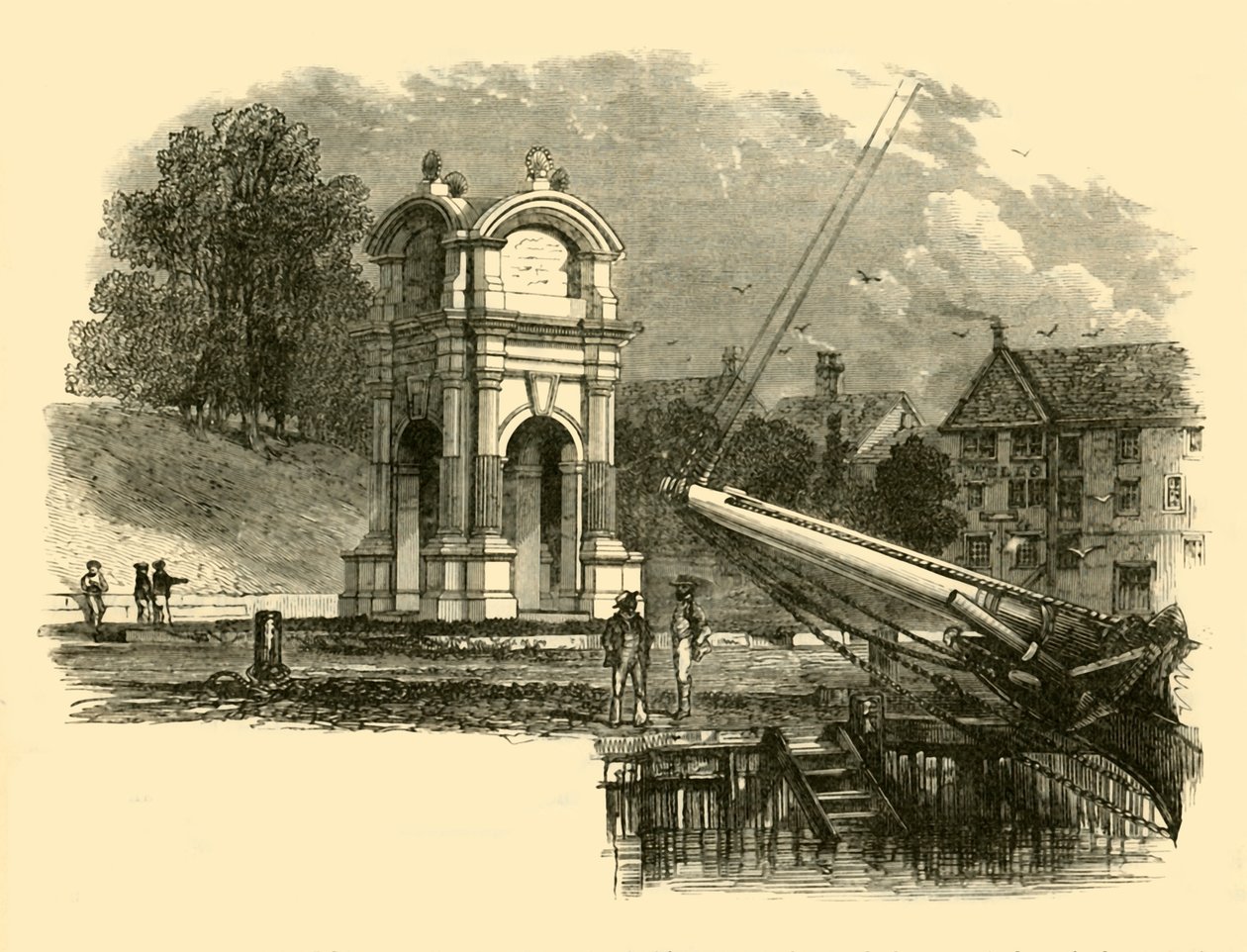 Monument i New Plymouth, för att markera platsen för pilgrimsfädernas landstigning, 1890. av Unbekannt