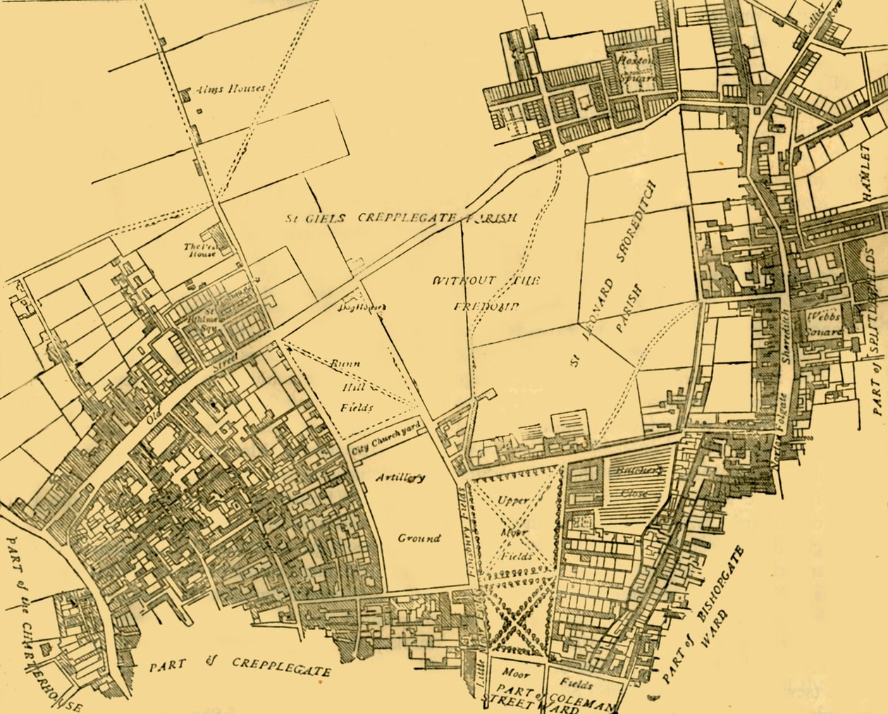 Moorfields and its Neighborhood Från en karta från omkring 1720, c1872. av Unbekannt