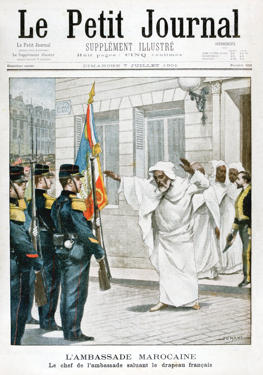 Marockanska ambassaden, chefsambassadören som hälsar den franska flaggan, 1901 av Unbekannt