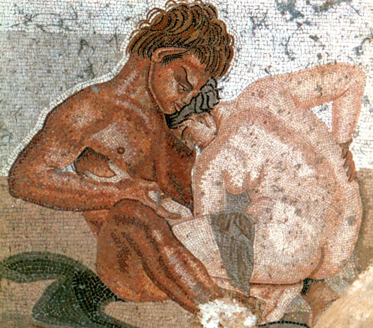Mosaik av en satyr och nymf, House of Faun, Pompeji, Italien av Unbekannt