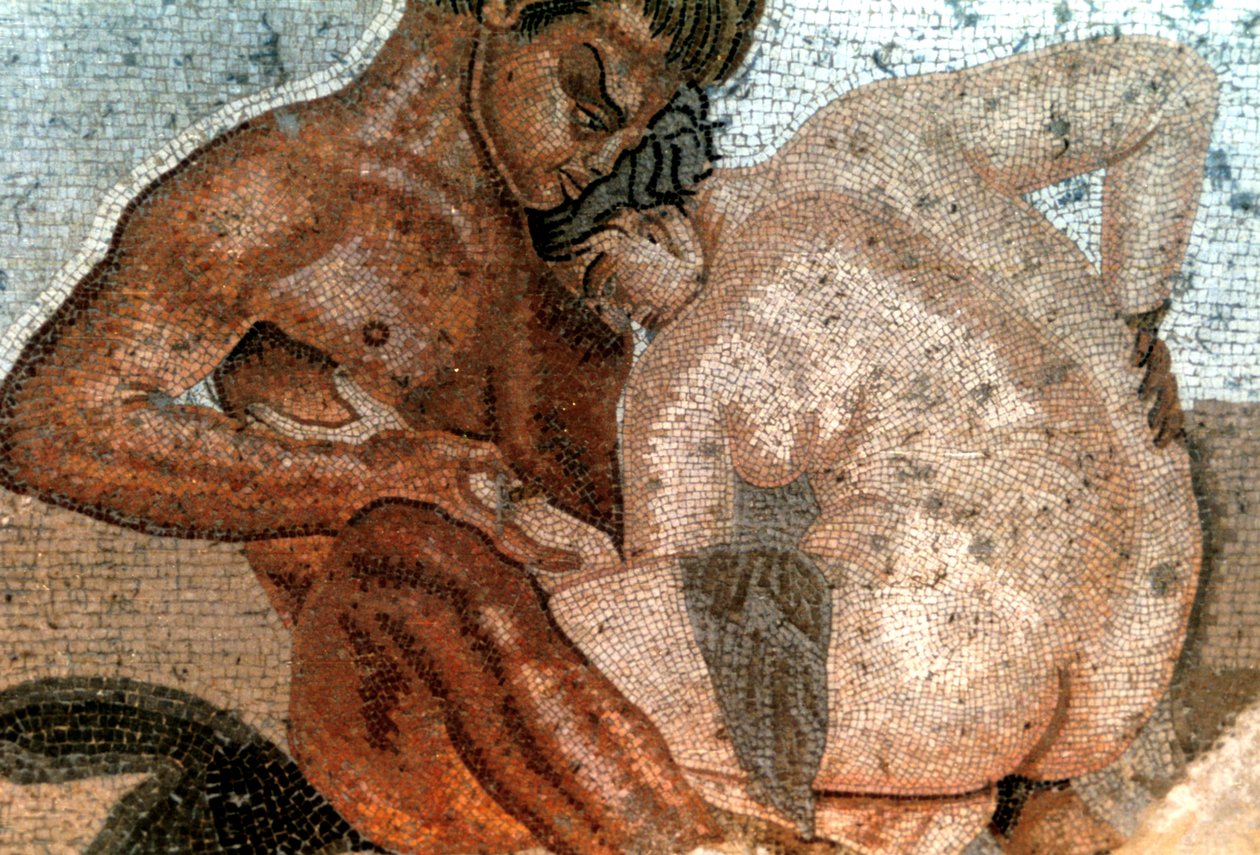 Mosaik av en satyr och nymf, House of Faun, Pompeji, Italien av Unbekannt