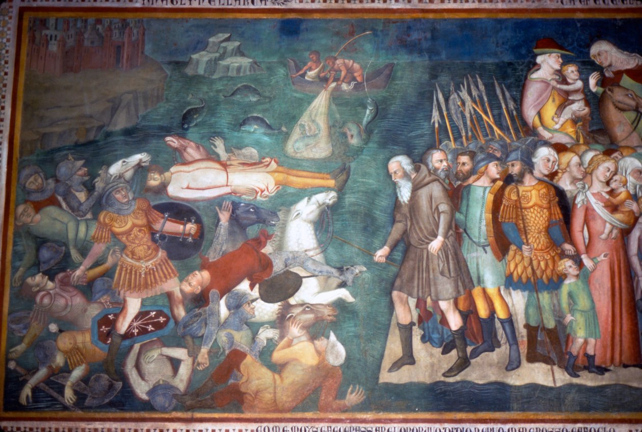 Moses och israeliter korsar Röda havet, San Gimignano, Italien, 1300-talet av Unbekannt