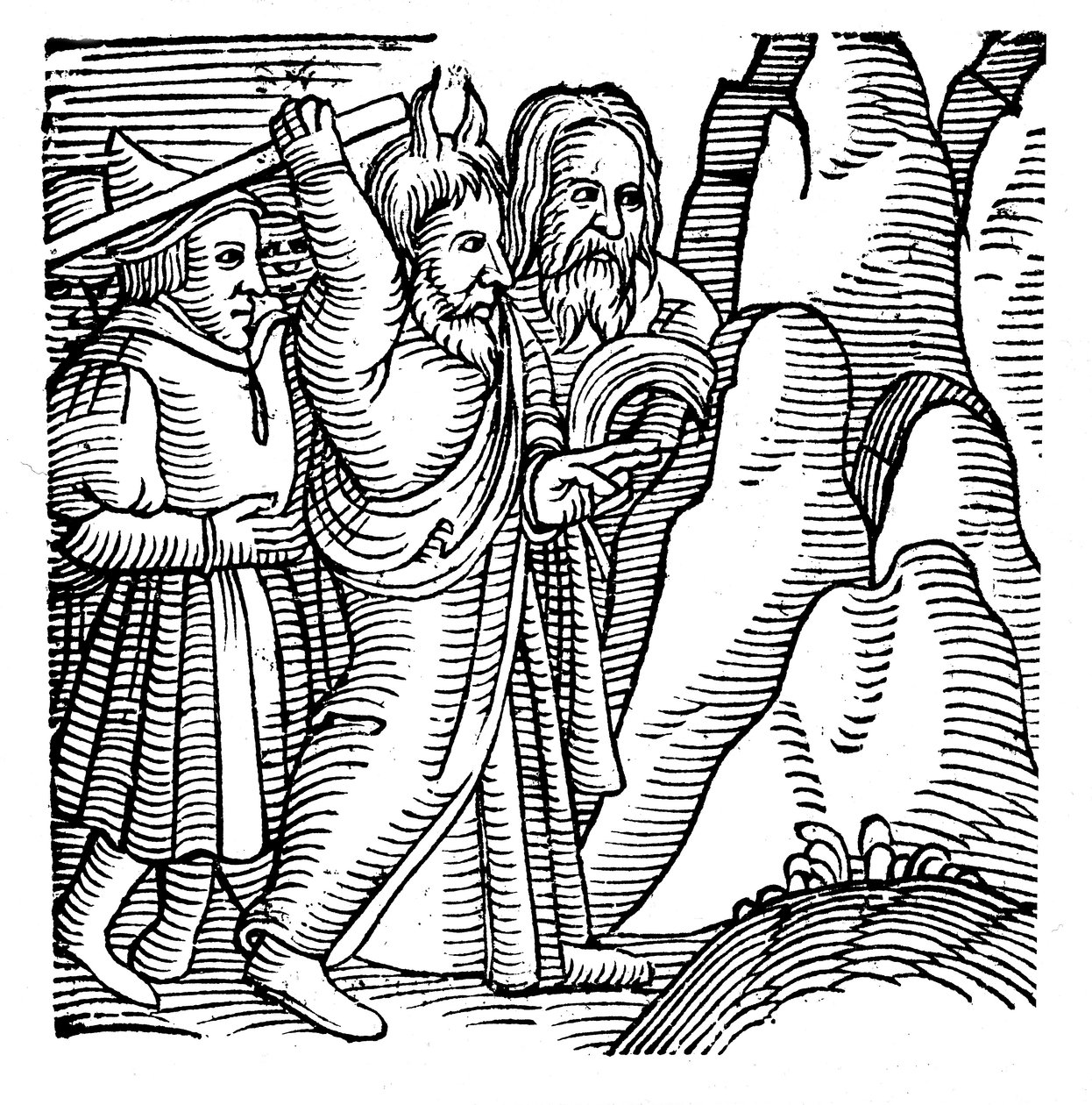 Moses slår på klippan i vildmarken och producerar vatten, 1557 av Unbekannt