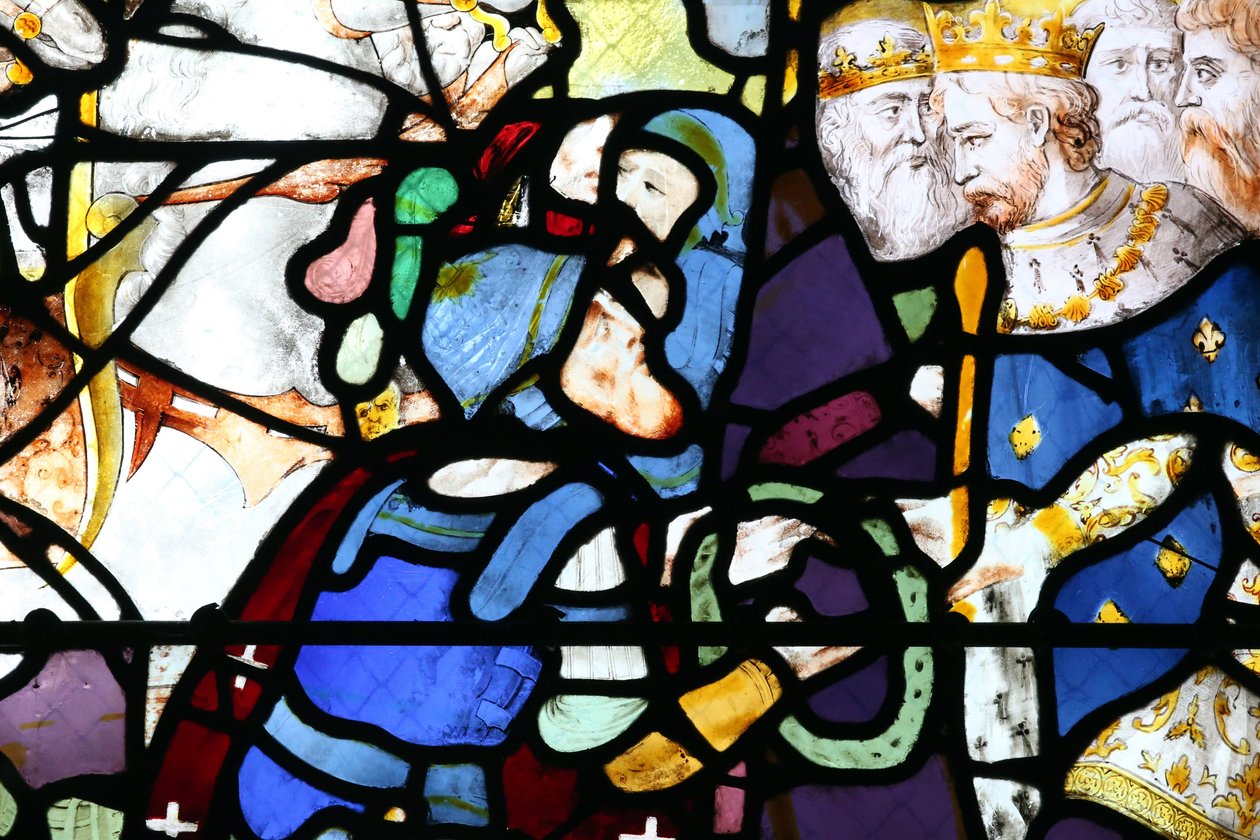 Moulins katedral. Fönster i målat glas. Korståg. Saint Louis och törnekronan, 20160603, Moulins, Europa av Unbekannt