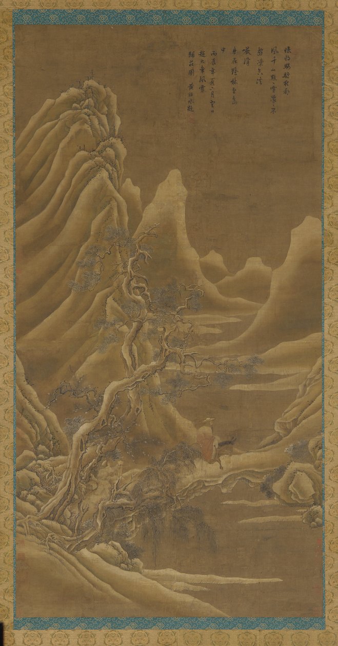 Berg, en flod och tallar - en man på en åsna, Qingdynastin, 1600-talet. av Unbekannt