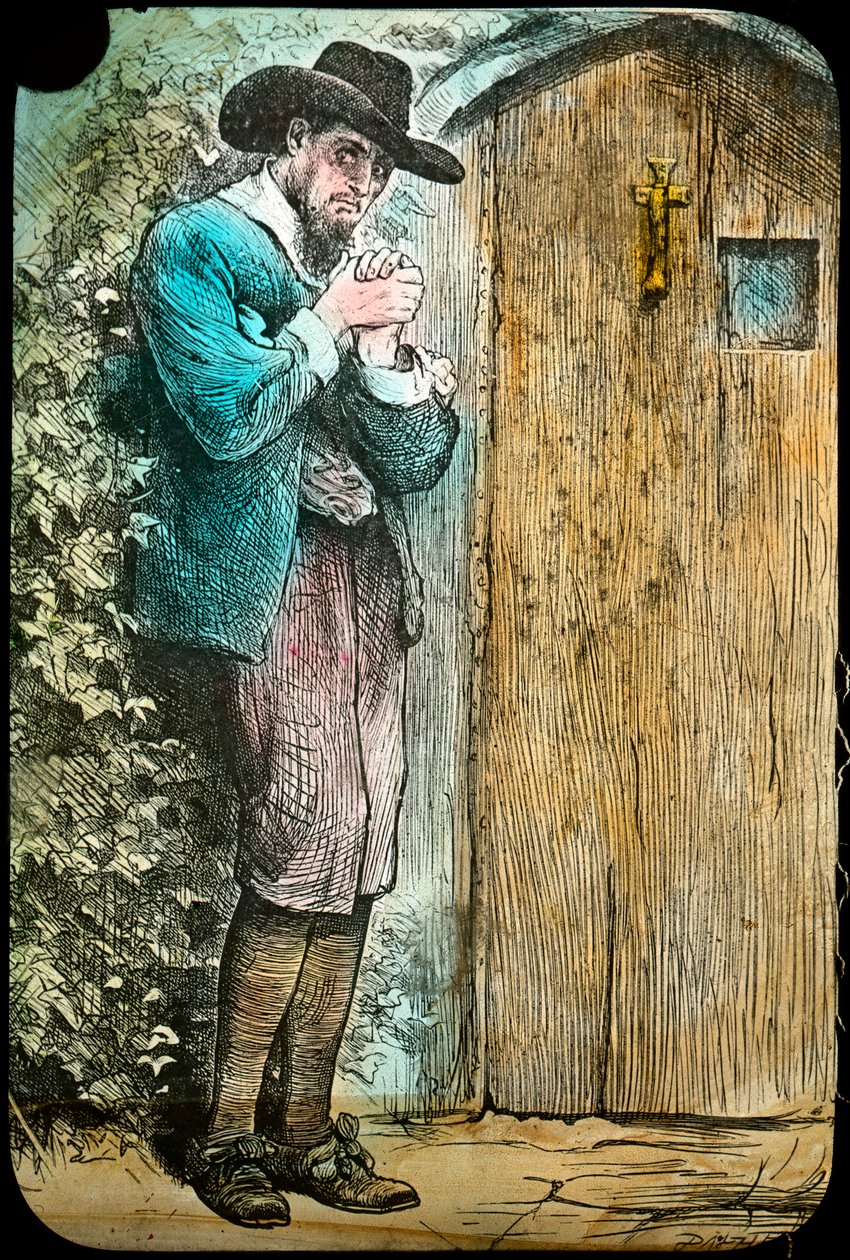 Mr Fearing at the gate, från The Pilgrims Progress, sent 1800- eller tidigt 1900-tal av Unbekannt