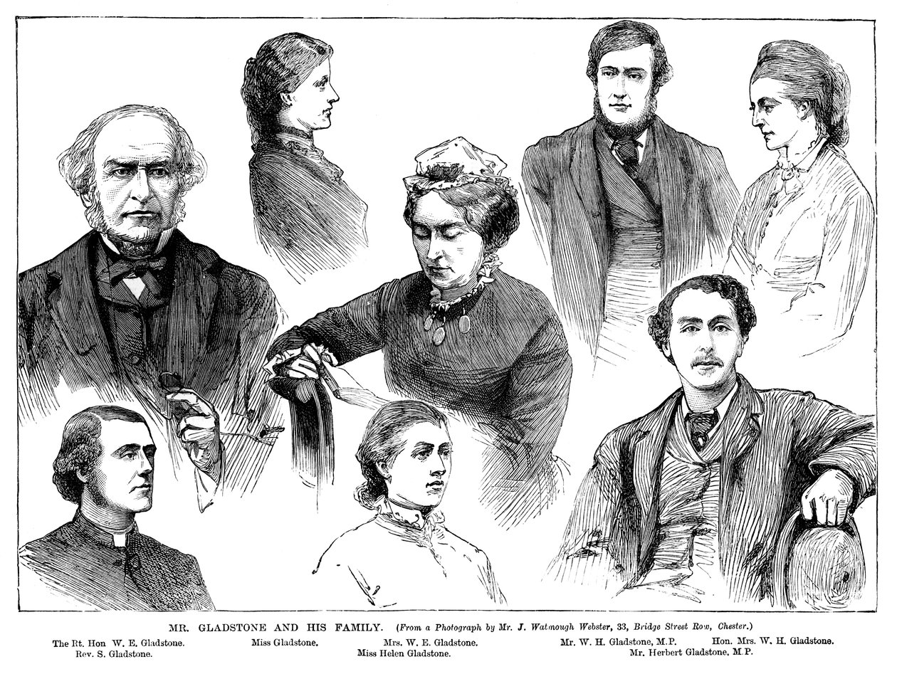Mr Gladstone och hans familj, 1800-talet av Unbekannt
