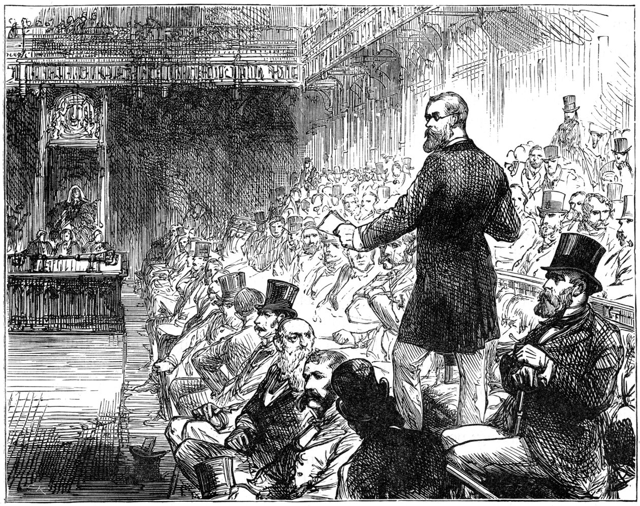 Mr Plimsoll talar till House of Commons, London, mitten av slutet av 1800-talet, 1900 av Unbekannt