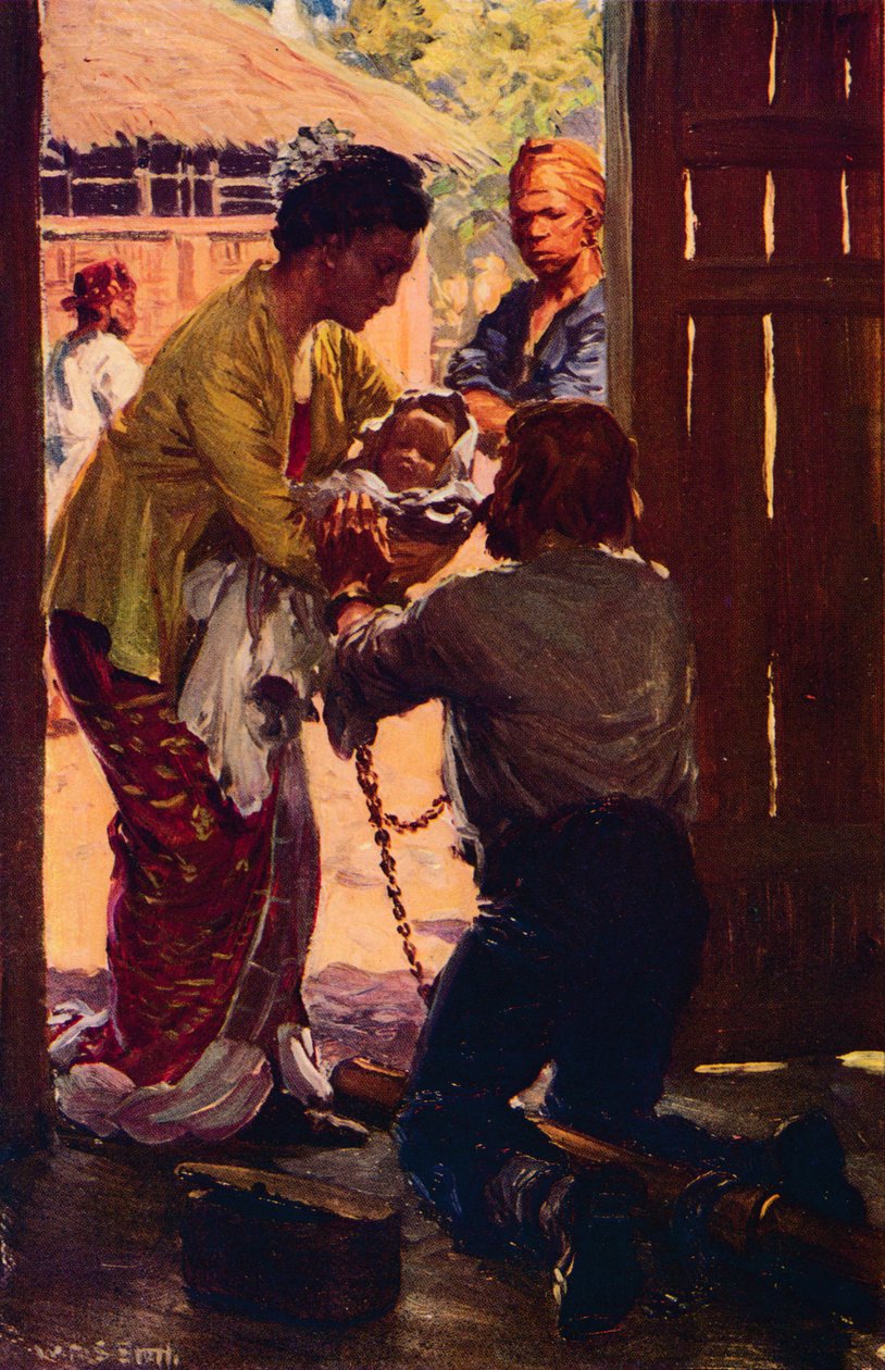 Mrs. Judson tar sitt barn till sin kedjade make, c1912 av Unbekannt