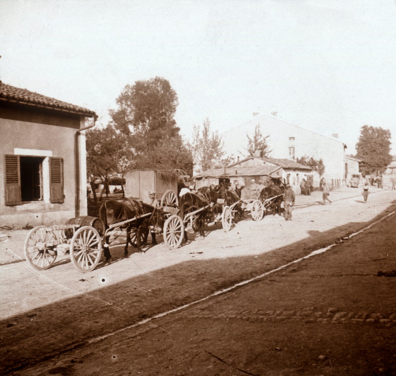 Mulevagnar med förnödenheter, Verdun, norra Frankrike, c1914-c1918 av Unbekannt