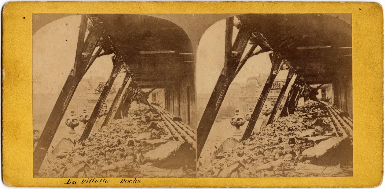 Paris kommun (1871): utsikt över kajerna i Villette. Anonym fotografering. Skriv ut på kartong. Dämpa. 17x6 cm av Unbekannt
