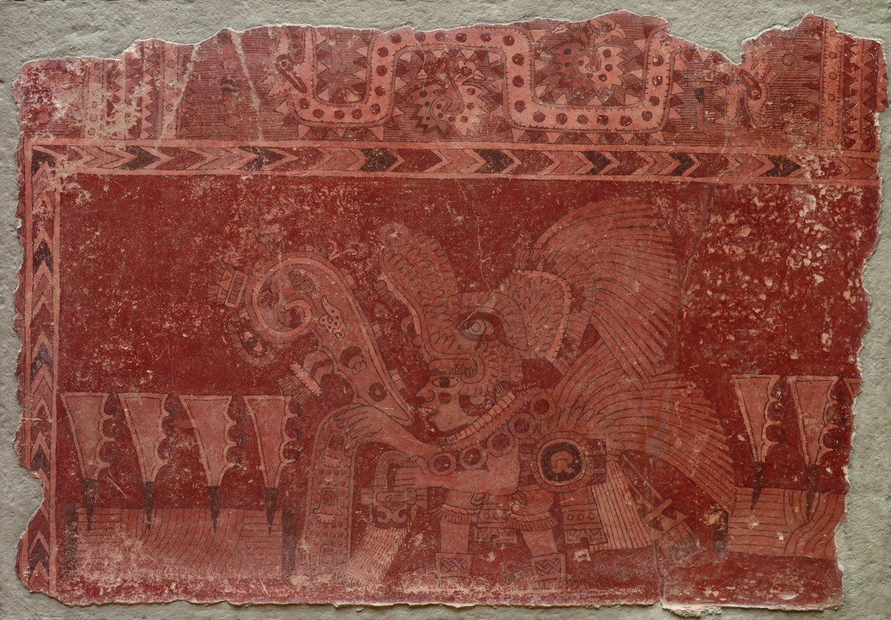 Väggmålningsfragment med elithane och Maguey kaktusblad, 500-550. av Unbekannt