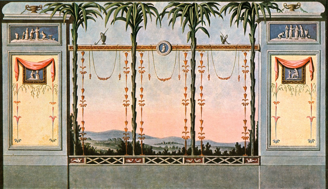 Väggdekoration av en gallerihall som gränsar till en trädgård, Leipzig, Tyskland, 1928. av Unbekannt