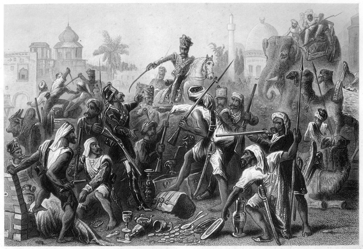 Myteri Sepoys dela bytet, 1857, c1860 av Unbekannt