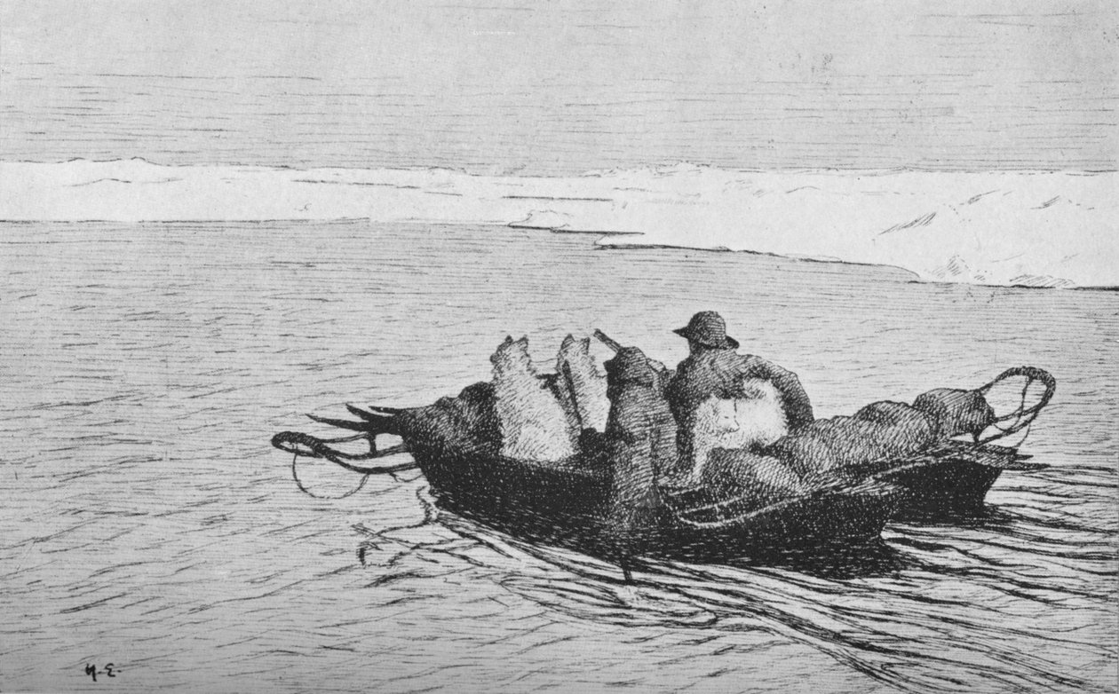 Nansen och Johansen korsar en spricka i isen, 1896, 1928 av Unbekannt
