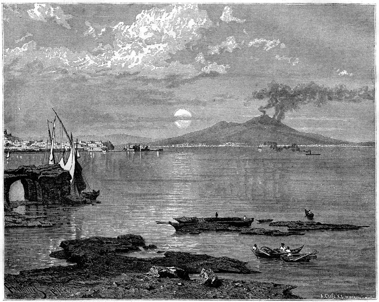 Neapel och Vesuvius, från Pausippe, Italien, 1800-talet av Unbekannt