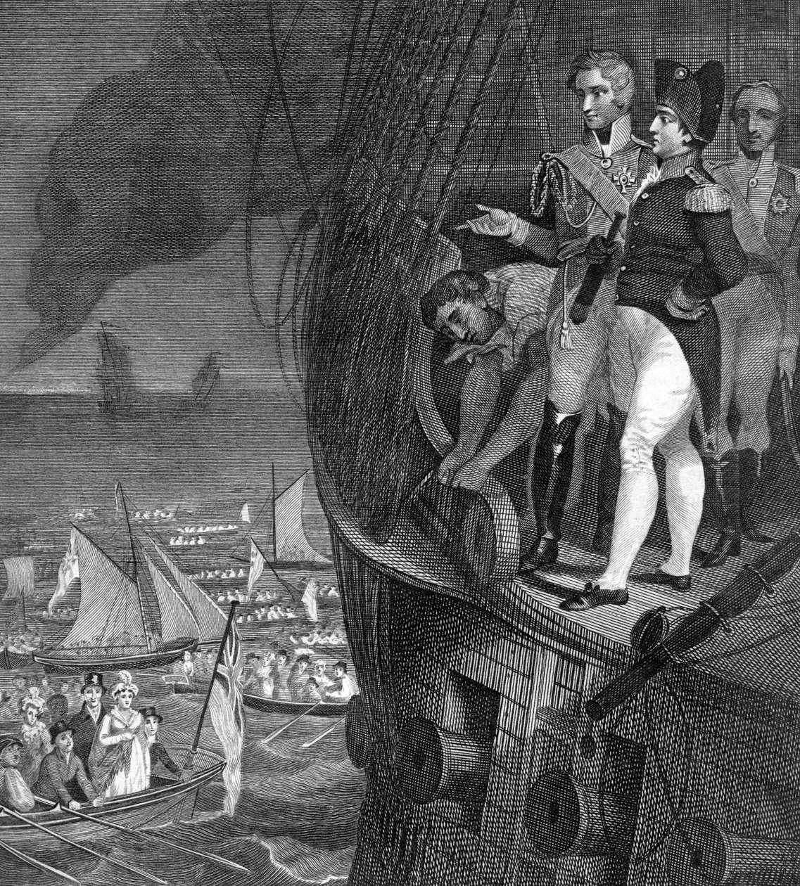 Napoleon Bonaparte 1721-1818 ombord på Bellerophon utanför Plymouths kust, 1800-talet av Unbekannt