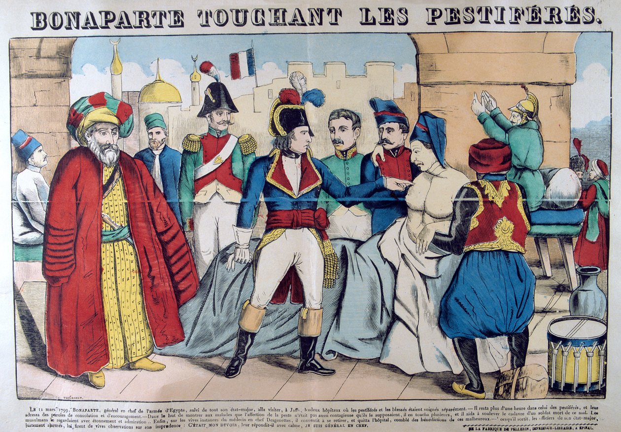 Napoleon Bonaparte besöker pesten i Jaffa, 11 mars 1799, 1800-talet av Unbekannt
