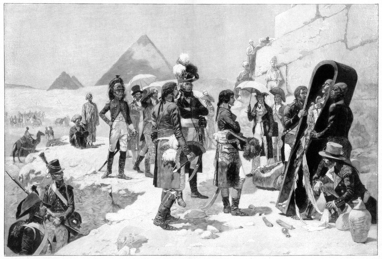 Napoleon Bonaparte inspekterar en mumie vid pyramiderna, 1801 1900 av Unbekannt