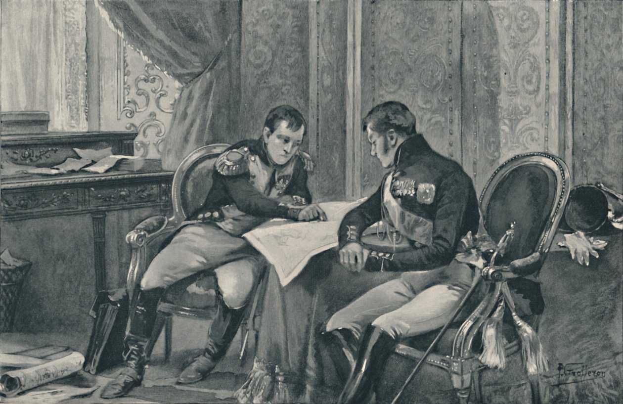 Napoleon och Alexander vid Tilsit studerar Europakartan, 1807, 1896 av Unbekannt