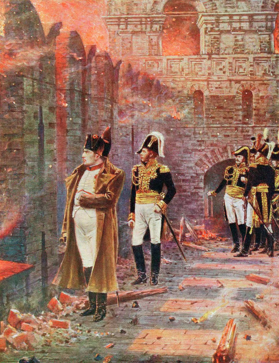Napoleon och hans personal tittar på bränningen av Moskva, 1812 sent 1800-tal av Unbekannt