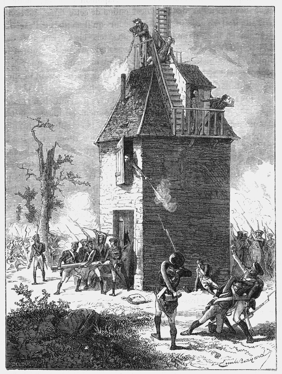 Napoleons trupper försvarar ett telegraftorn, c1815, c1870 av Unbekannt