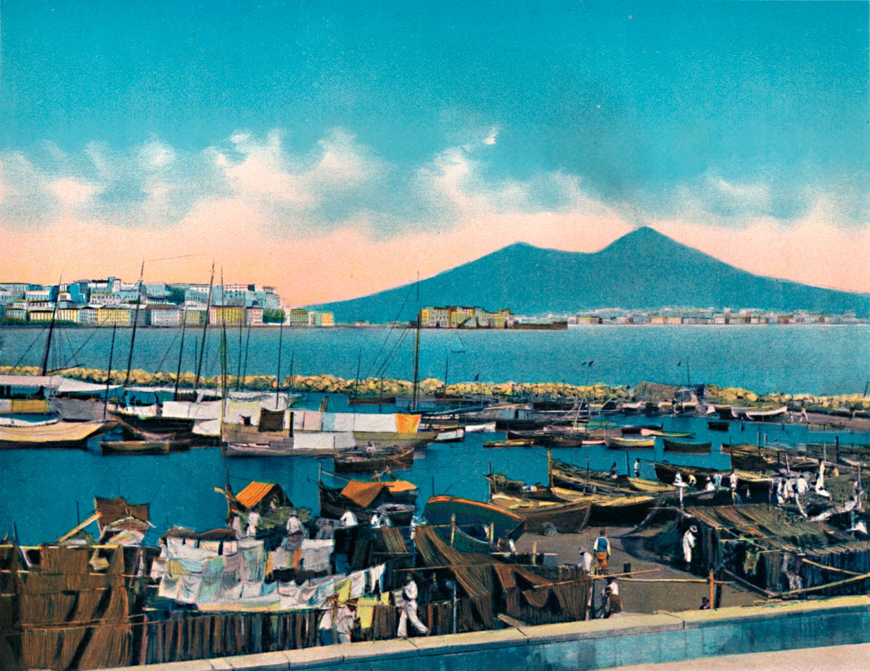 Neapel - Mergellina med Vesuvius, Mergellina med Vesuvius, c1900. av Unbekannt