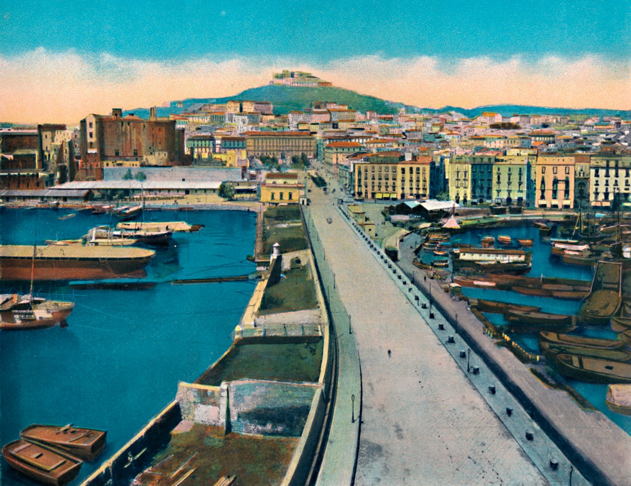 Neapel - Via Molo Col Castel S. Elmo, c1900. av Unbekannt