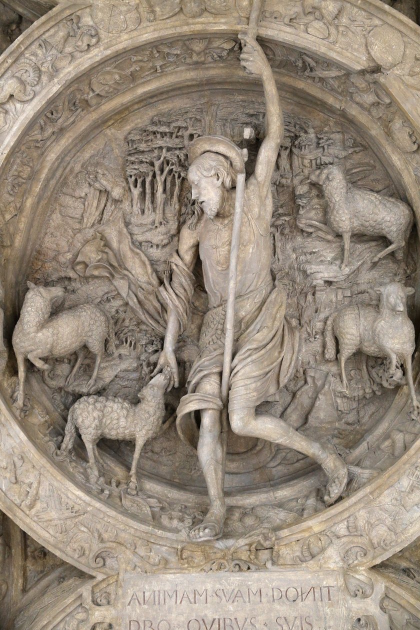 Nationalmuseet för franska monument. Ark of the Gros Horloge dörr. Den gode herden. Skådespelare, Paris, Frankrike av Unbekannt