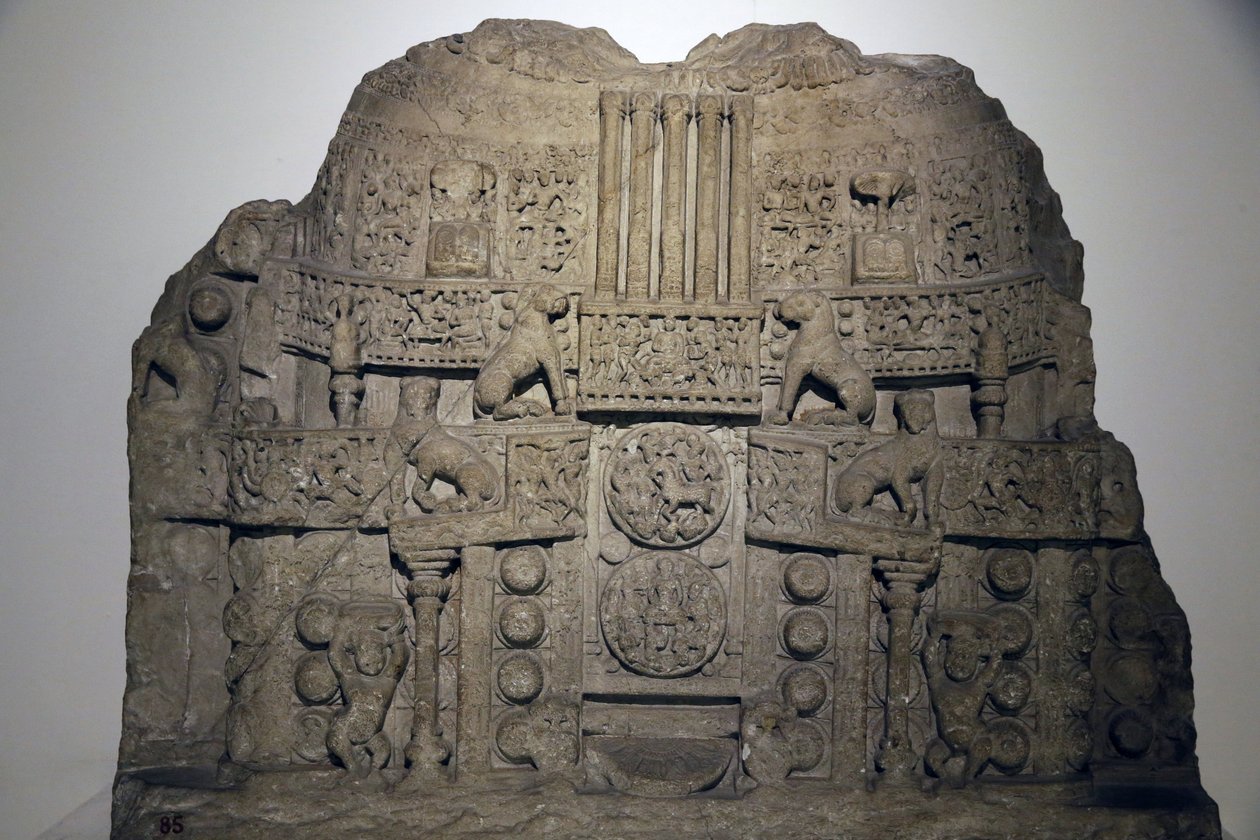 Indiens nationalmuseum, Delhi. Amaravati stupa illustration. Jagar platta. satavahana av Unbekannt