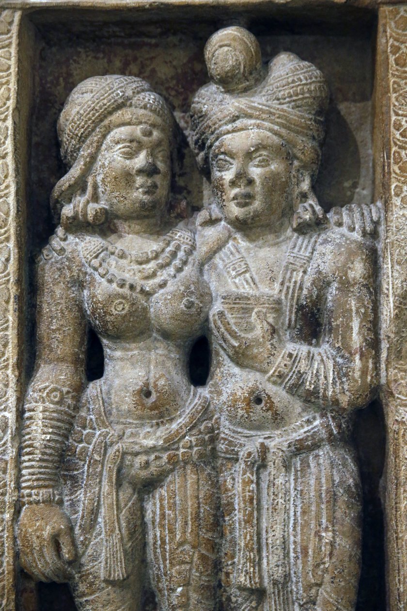 Indiens nationalmuseum, Delhi. Amoröst par. Sunga. 2:a århundradet. Amin, Haryana. Sten. Detalj. Indien. av Unbekannt