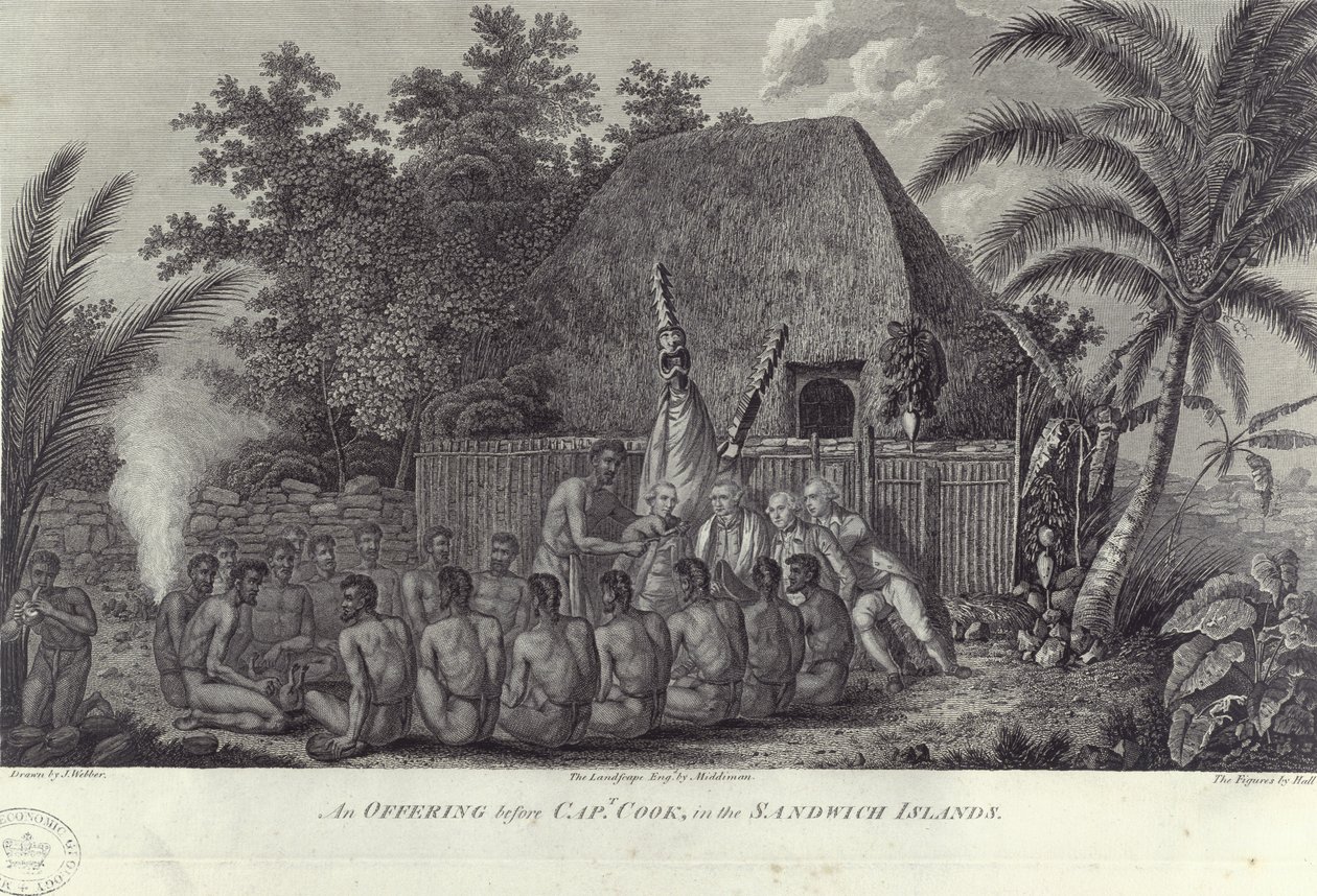 Infödda från Sandwichöarna, Hawaii, slaktar svin före Captain Cook, c1778 av Unbekannt