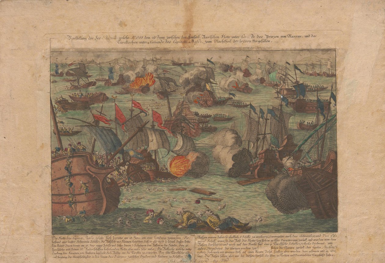 Sjöstrid mellan den ryska och ottomanska flottan i Svarta havet den 28 och 29 juni 1788, 1788. av Unbekannt