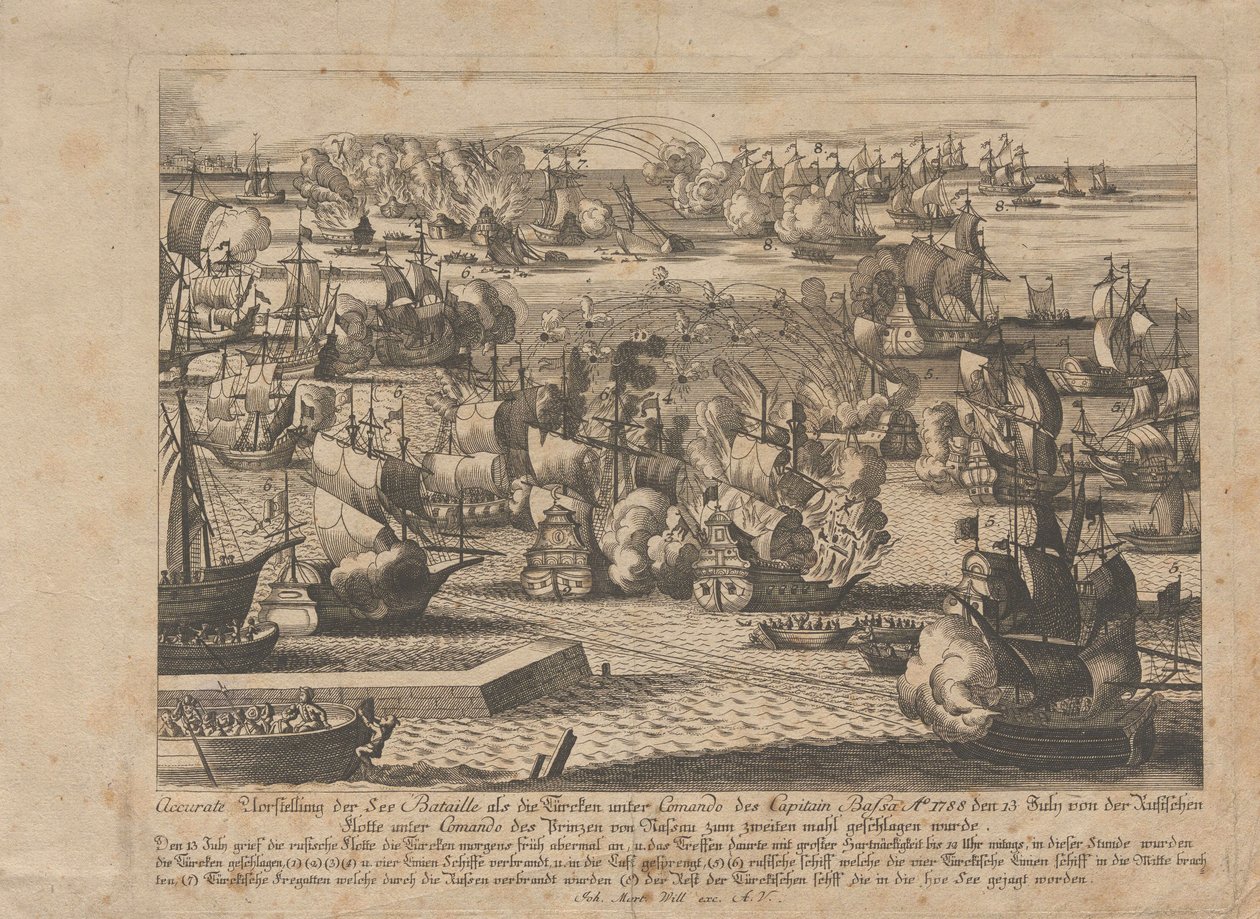 Sjöstrid mellan den ryska och ottomanska flottan den 13 juli 1788, 1788. av Unbekannt