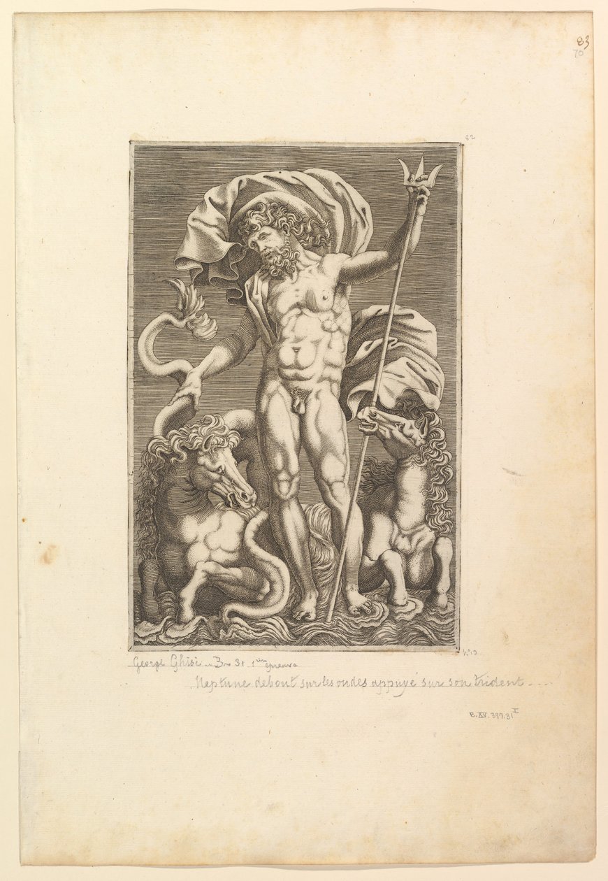Neptunus mellan två sjöhästar, ca. 1560-80. av Unbekannt