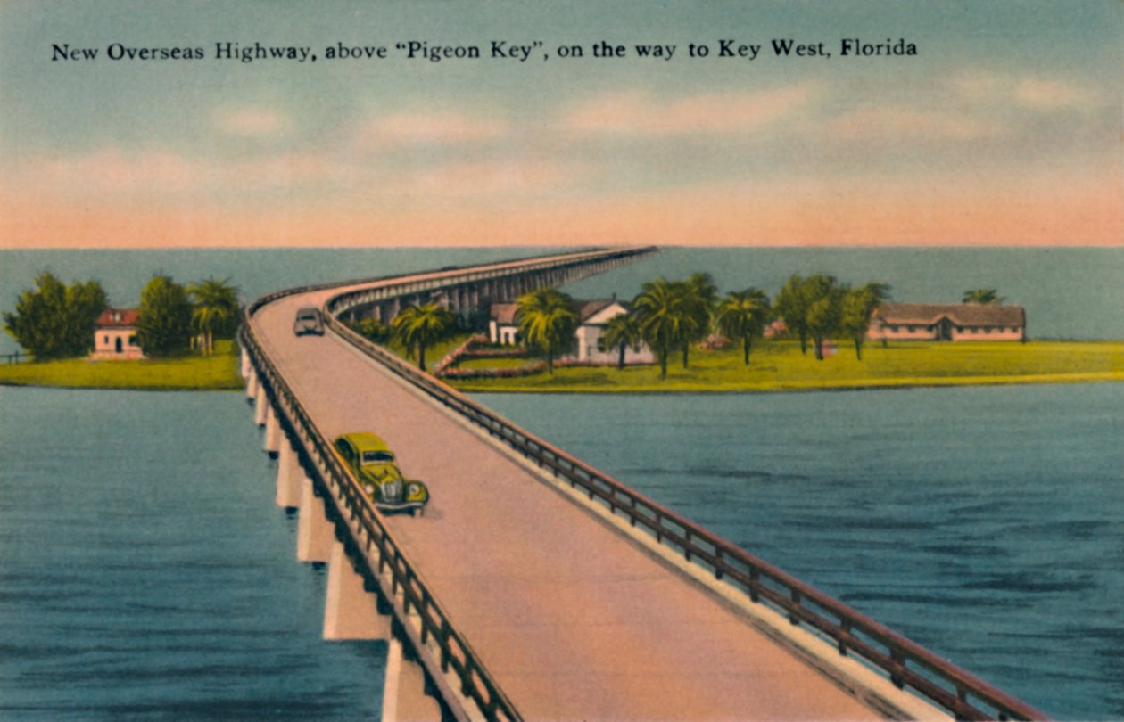 New Overseas Highway, ovanför Pigeon Key, till Key West, Florida, c1940-talet av Unbekannt