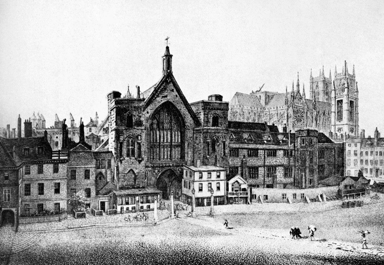 New Palace Yard, Westminster, på 1700-talet, c1905 av Unbekannt
