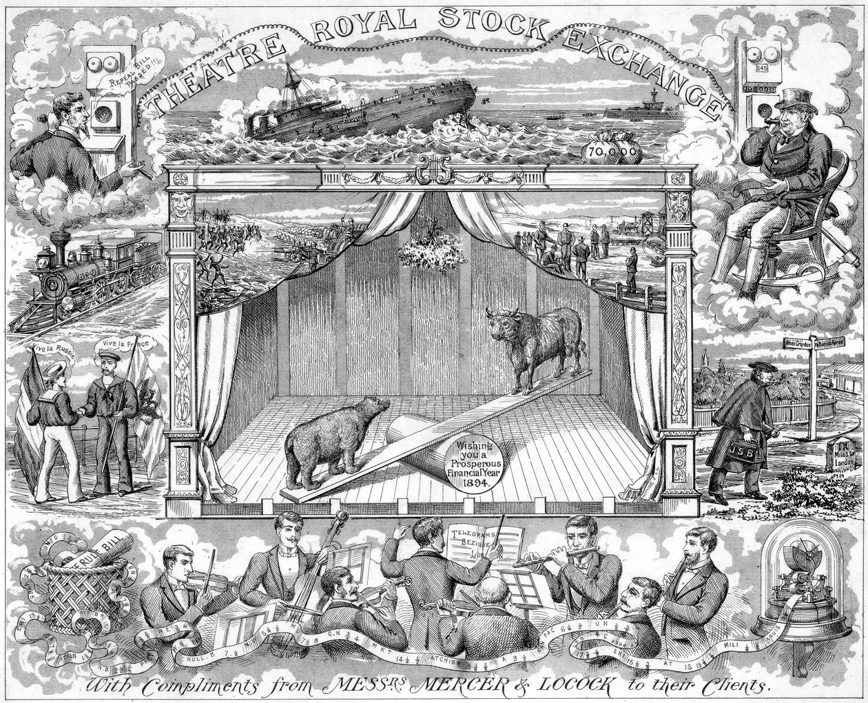 Nyårshälsningar från aktiemäklare Mercer Lock till sina kunder, 1894 av Unbekannt